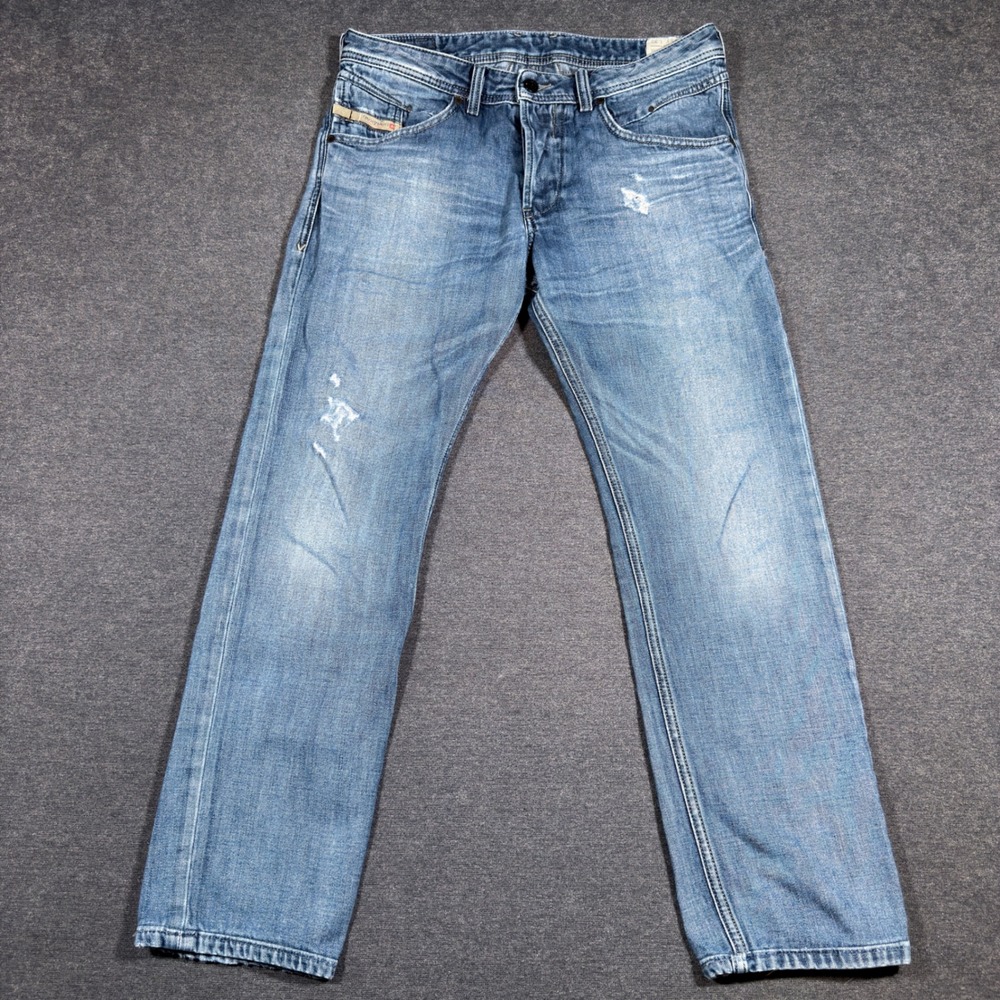 Diesel Belther Regular Slim-Tapered Jeans Mens 30x29 Blue Distressed Denim